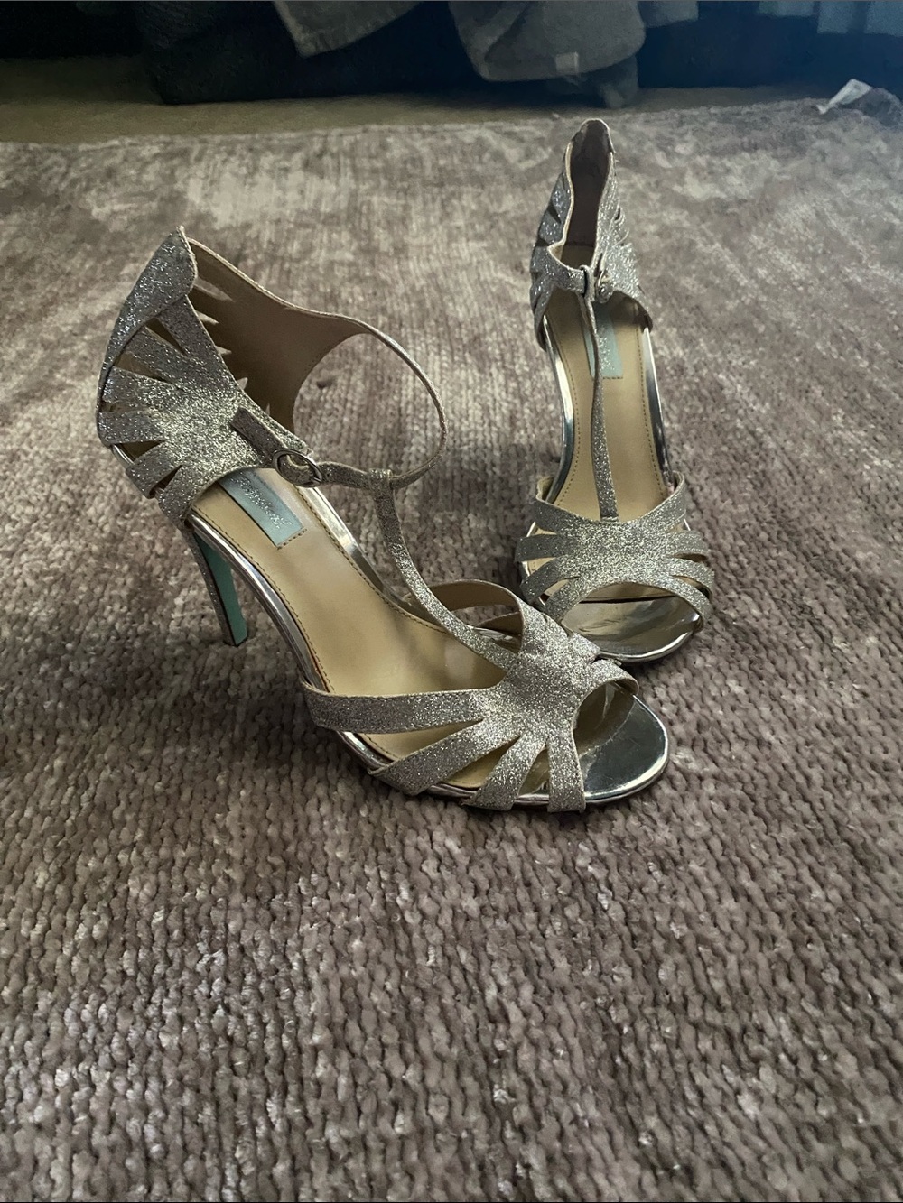 Women's Glitter T-Strap High Heel Sandals - Gold